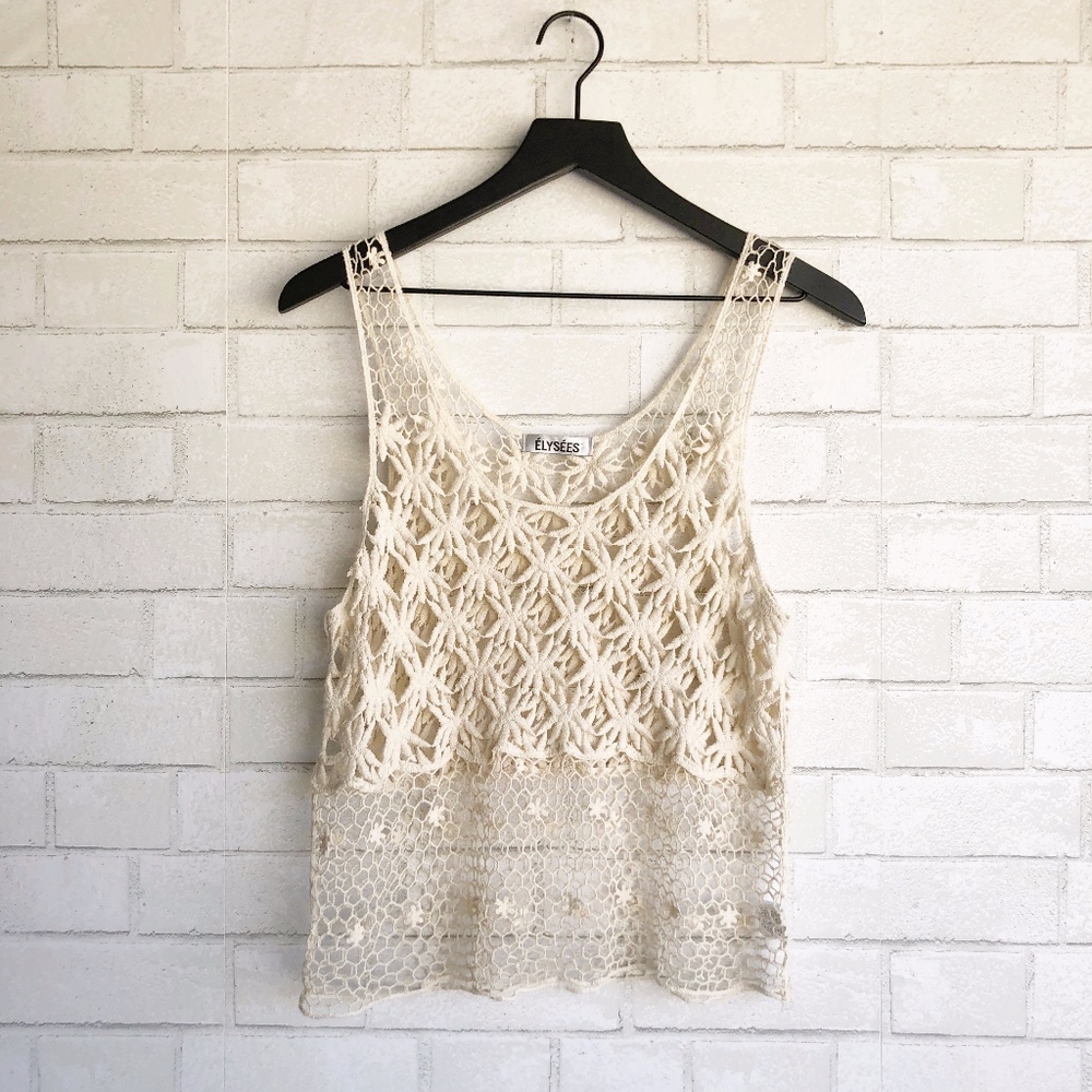 Elysees Beige Cream Crochet Tank Top M